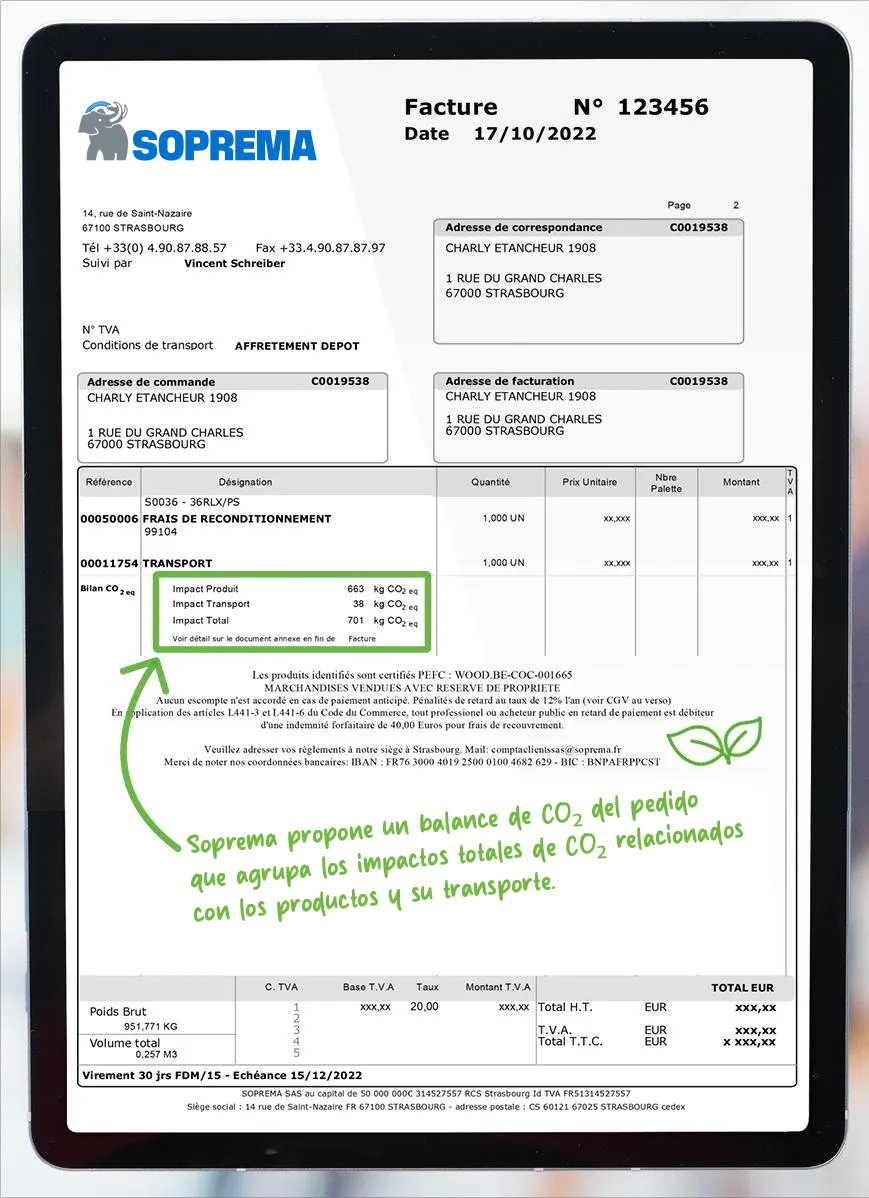 Factura compromiso y reducción de co2 SOPREMA