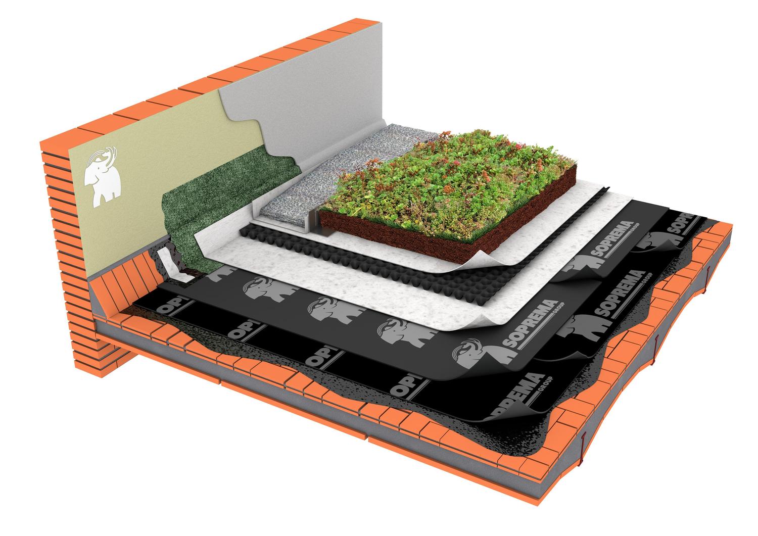 SISTEMA DE IMPERMEABILIZACIÓN SINTÉTICA PVC CON AISLAMIENTO TÉRMICO Y  ACABADO AJARDINADO DECORATIVO SOBRE RASILLA CERÁMICA - Soprema